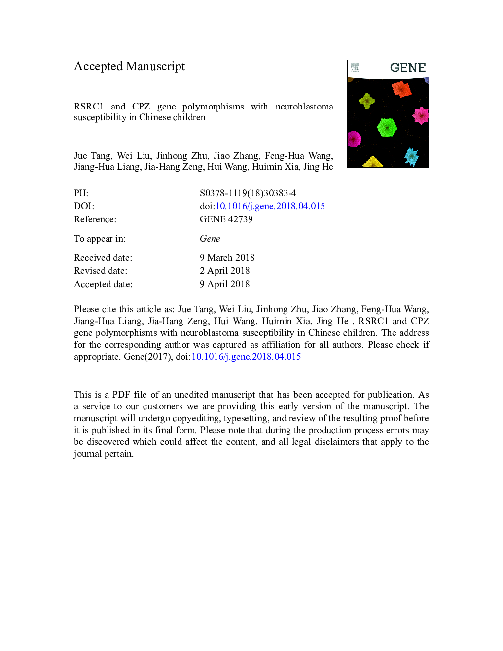 RSRC1 and CPZ gene polymorphisms with neuroblastoma susceptibility in Chinese children