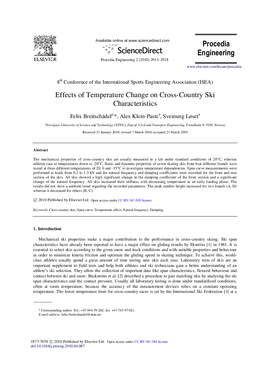 Effects of temperature change on cross-country ski characteristics