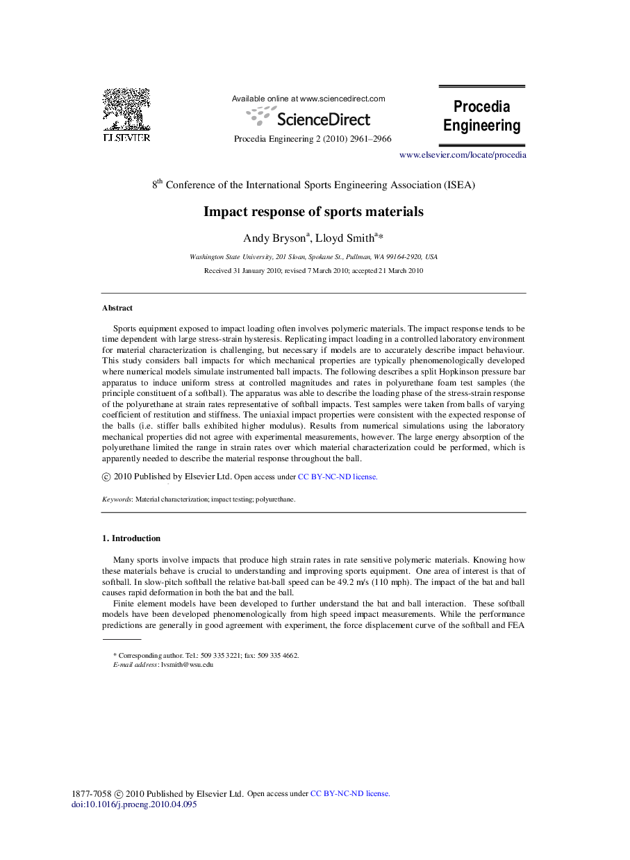 Impact response of sports materials