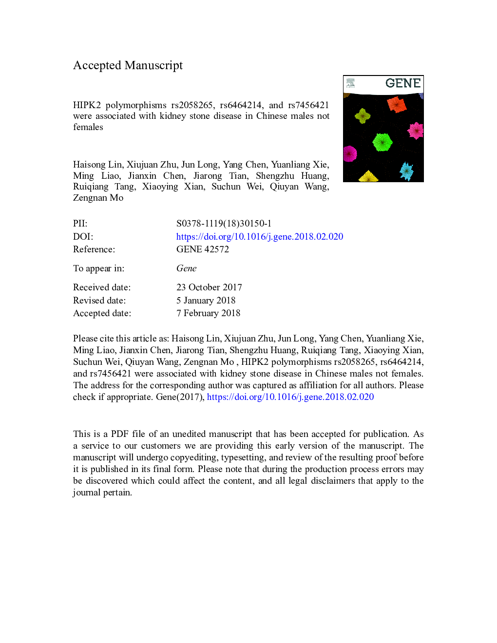 HIPK2 polymorphisms rs2058265, rs6464214, and rs7456421 were associated with kidney stone disease in Chinese males not females