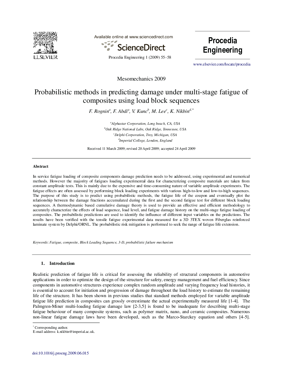 Probabilistic methods in predicting damage under multi-stage fatigue of composites using load block sequences