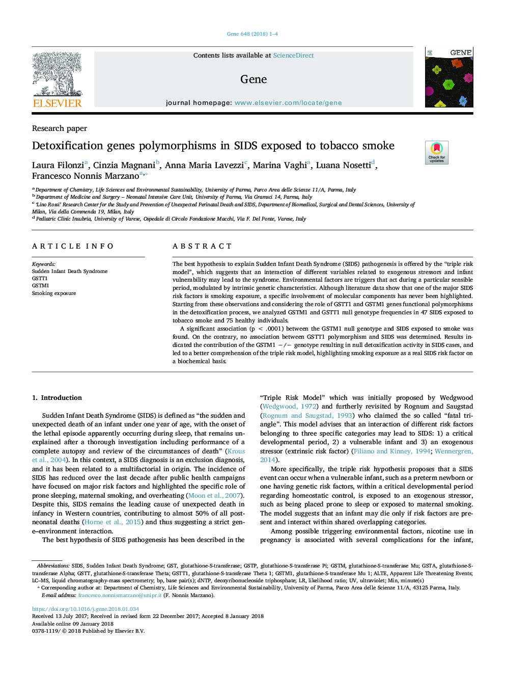 Detoxification genes polymorphisms in SIDS exposed to tobacco smoke