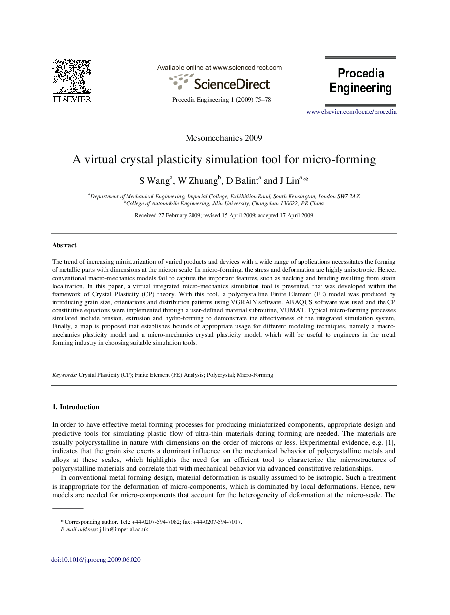 A virtual crystal plasticity simulation tool for micro-forming