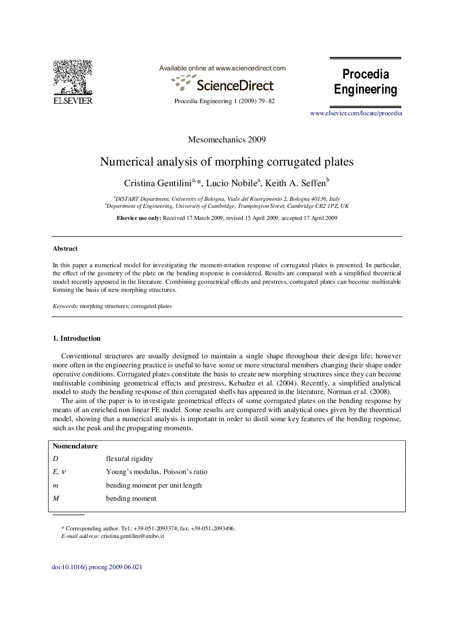 Numerical analysis of morphing corrugated plates