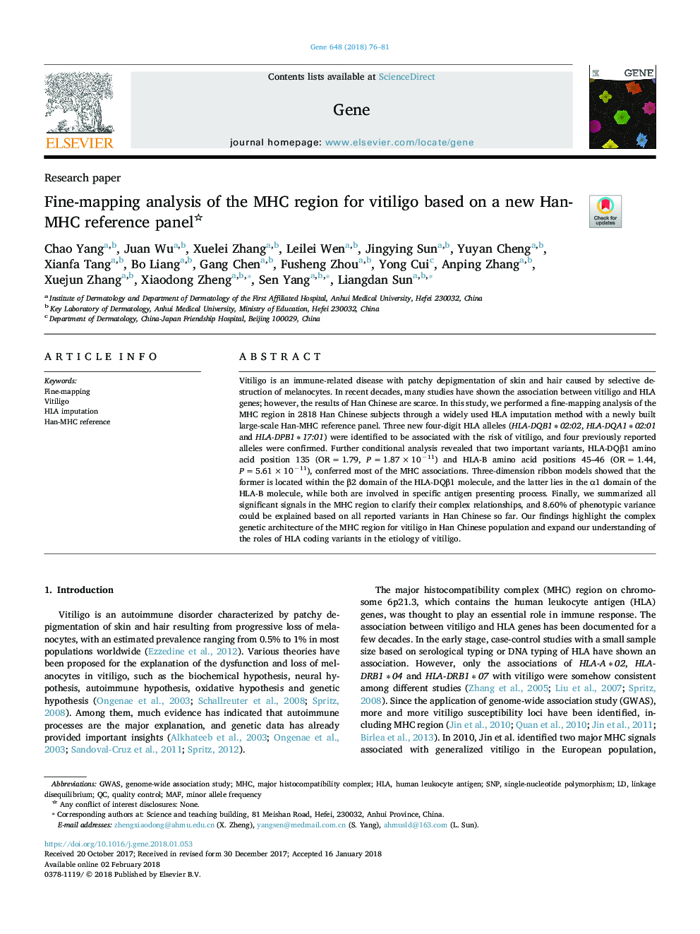 Fine-mapping analysis of the MHC region for vitiligo based on a new Han-MHC reference panel