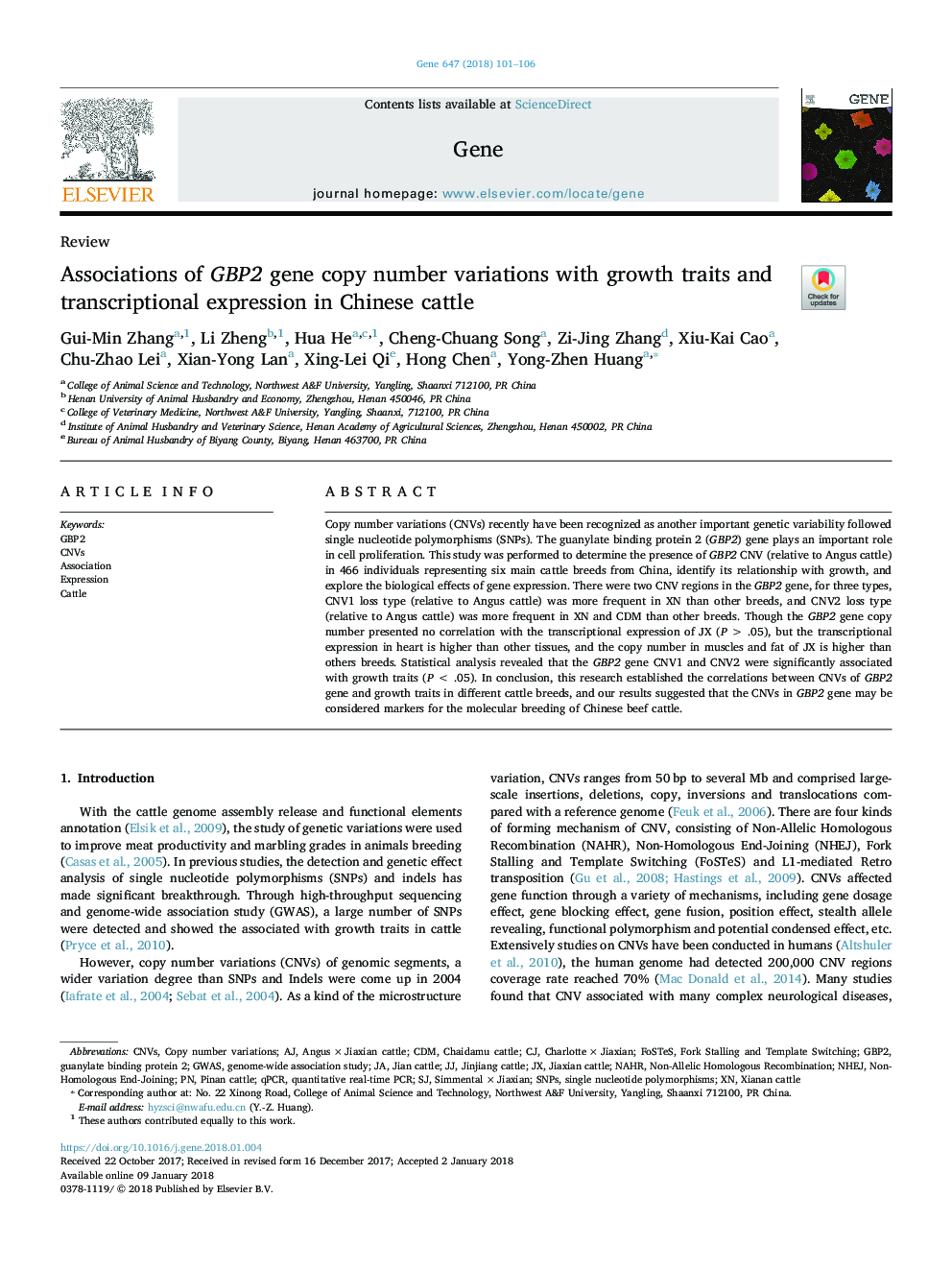 Associations of GBP2 gene copy number variations with growth traits and transcriptional expression in Chinese cattle