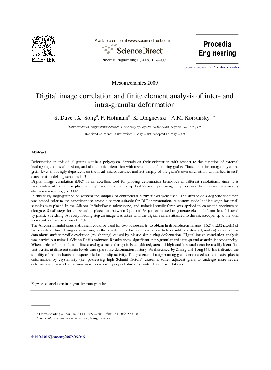 Digital image correlation and finite element analysis of inter- and intra-granular deformation