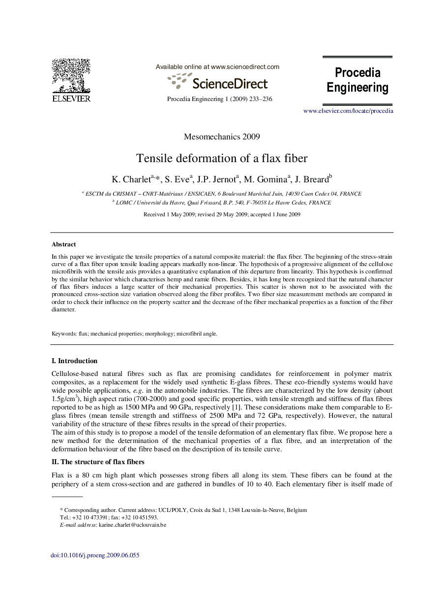 Tensile deformation of a flax fiber