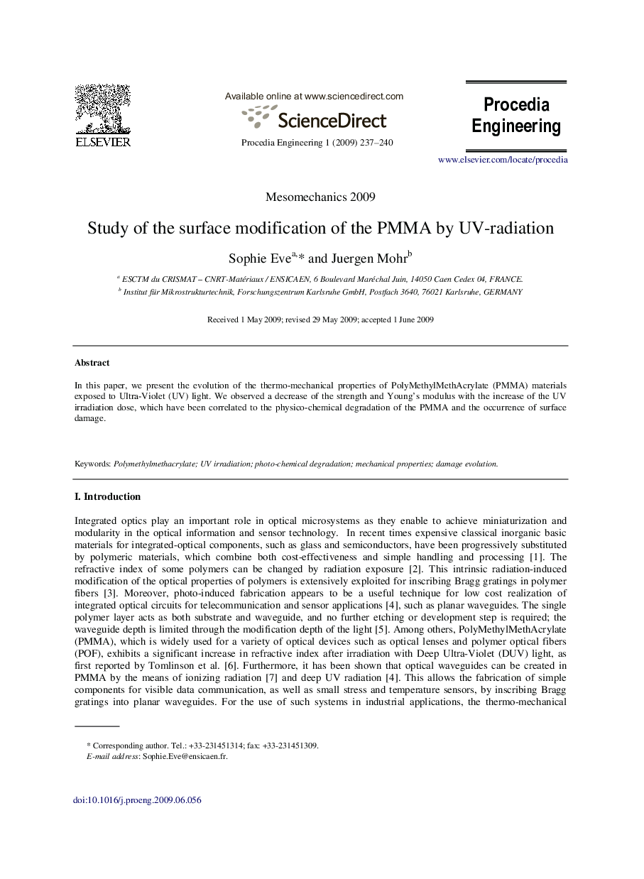 Study of the surface modification of the PMMA by UV-radiation