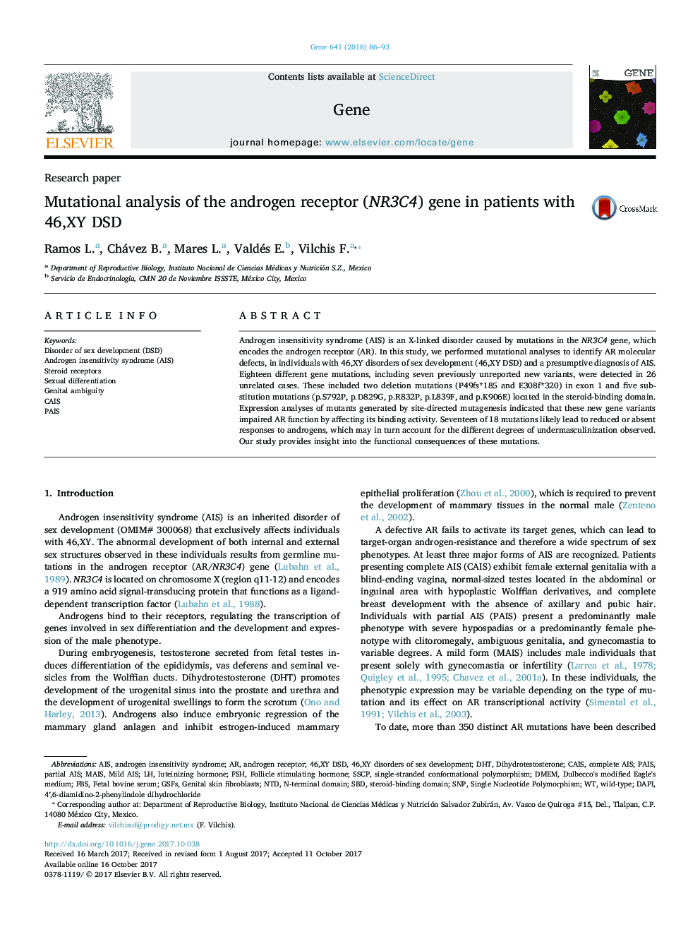 Mutational analysis of the androgen receptor (NR3C4) gene in patients with 46,XY DSD