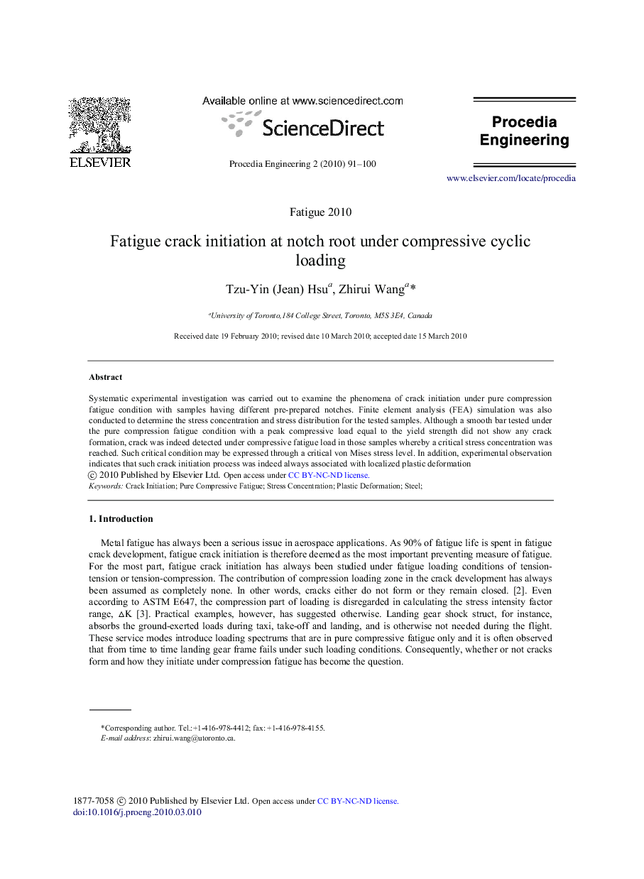 Fatigue crack initiation at notch root under compressive cyclic loading