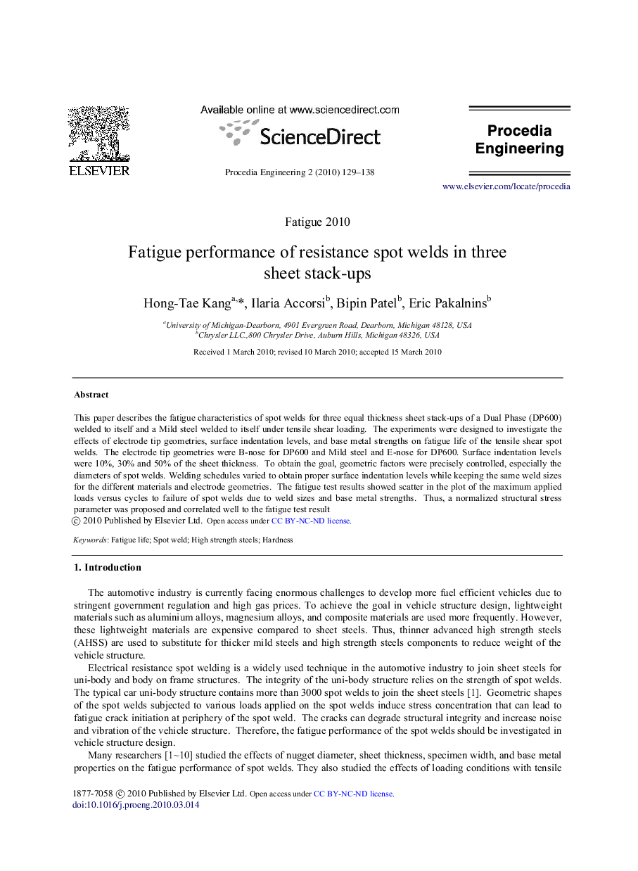 Fatigue performance of resistance spot welds in three sheet stack-ups