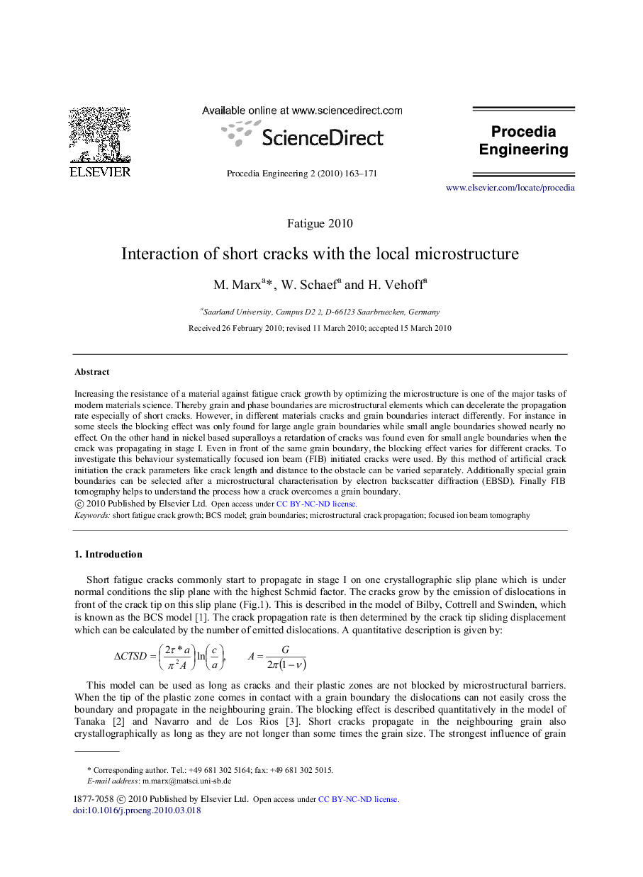 Interaction of short cracks with the local microstructure