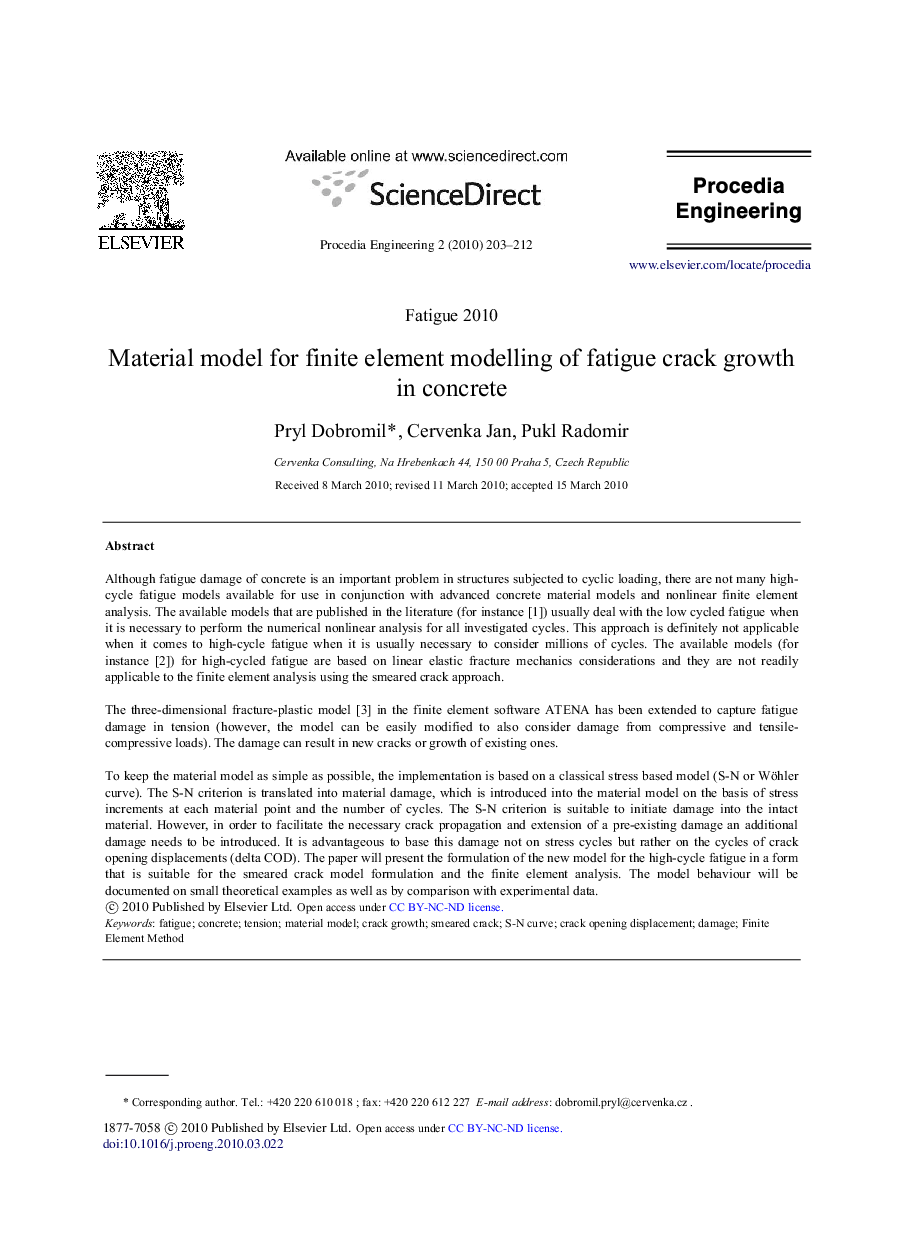 Material model for finite element modelling of fatigue crack growth in concrete