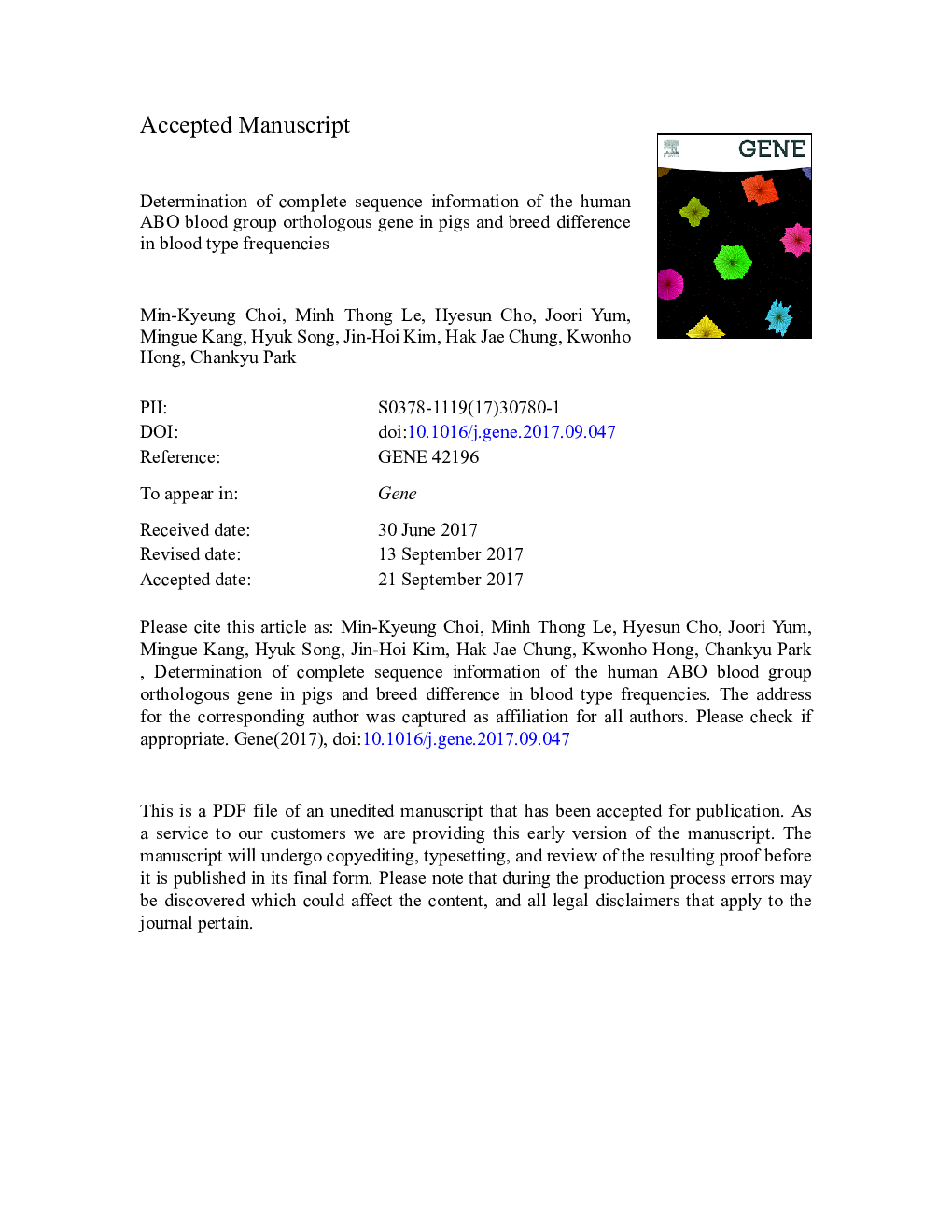 Determination of complete sequence information of the human ABO blood group orthologous gene in pigs and breed difference in blood type frequencies