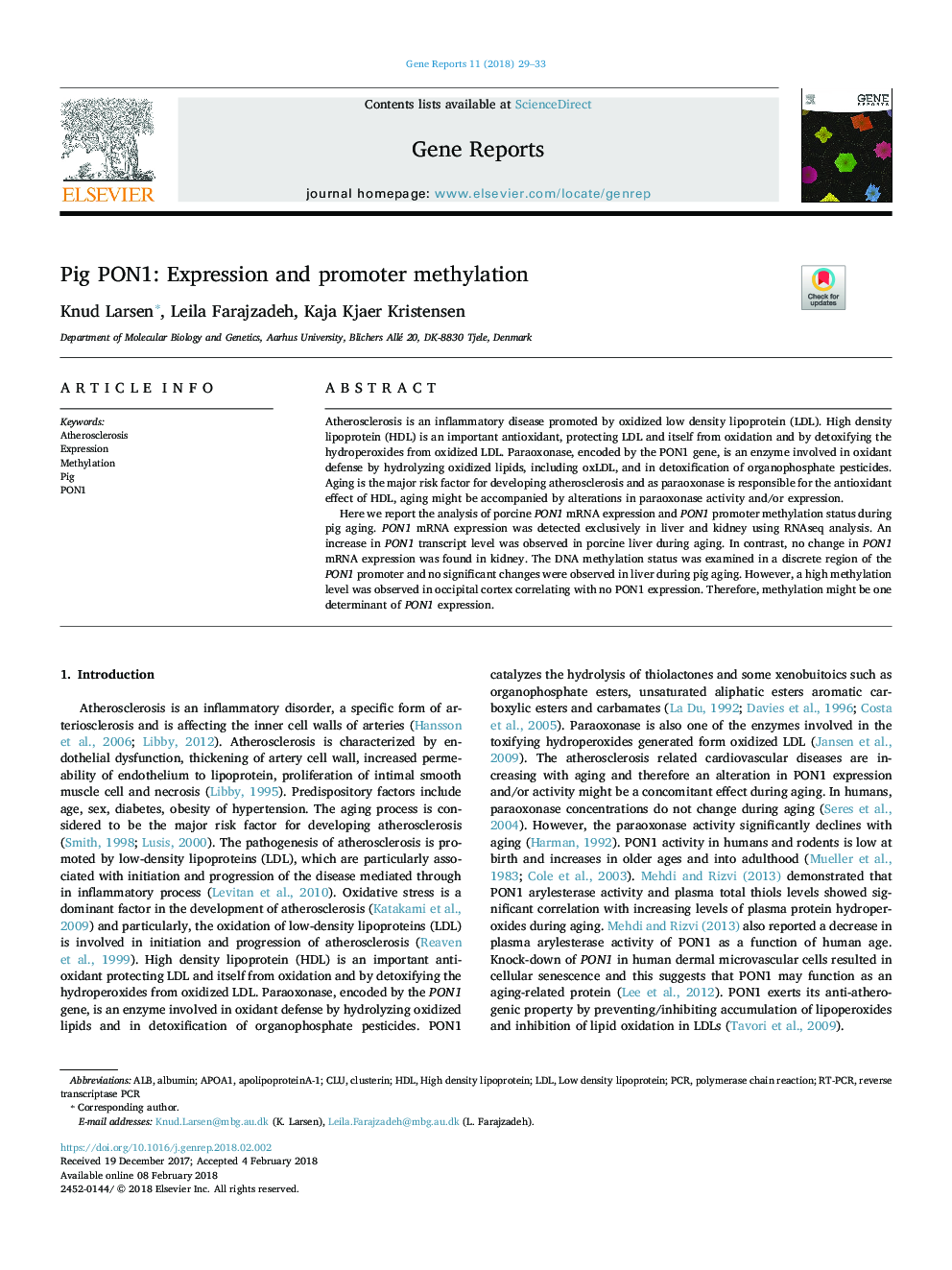 Pig PON1: Expression and promoter methylation