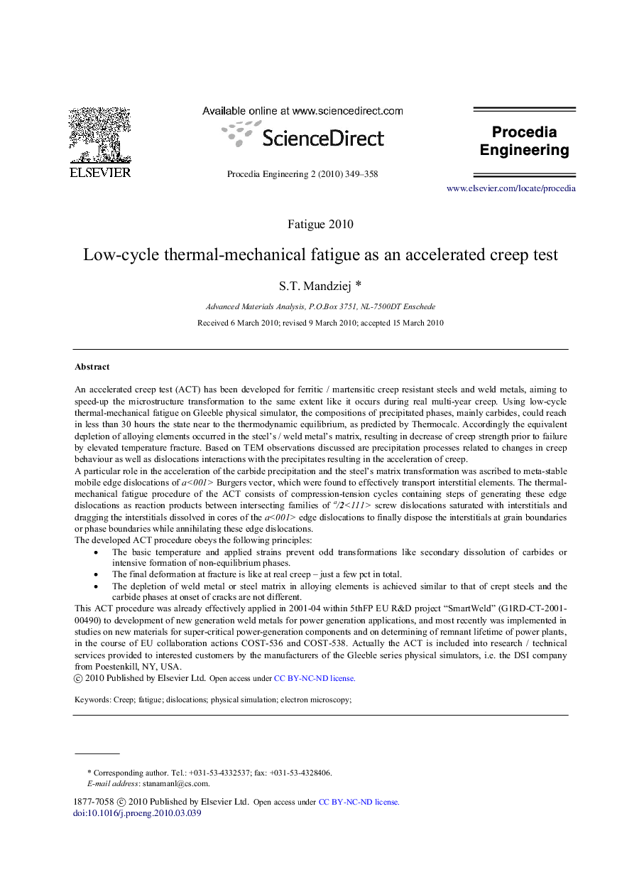 Low-cycle thermal-mechanical fatigue as an accelerated creep test