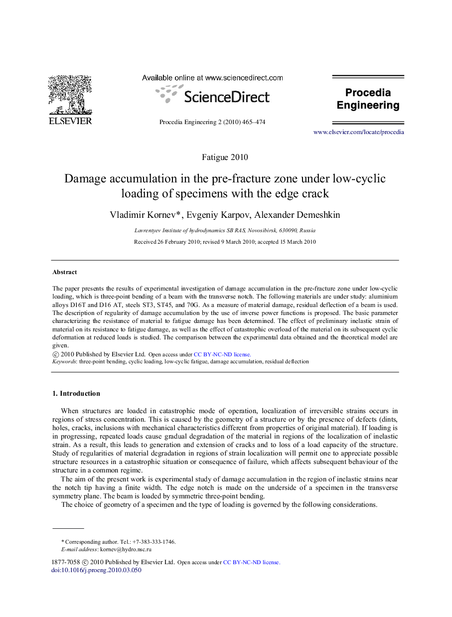 Damage accumulation in the pre-fracture zone under low-cyclic loading of specimens with the edge crack