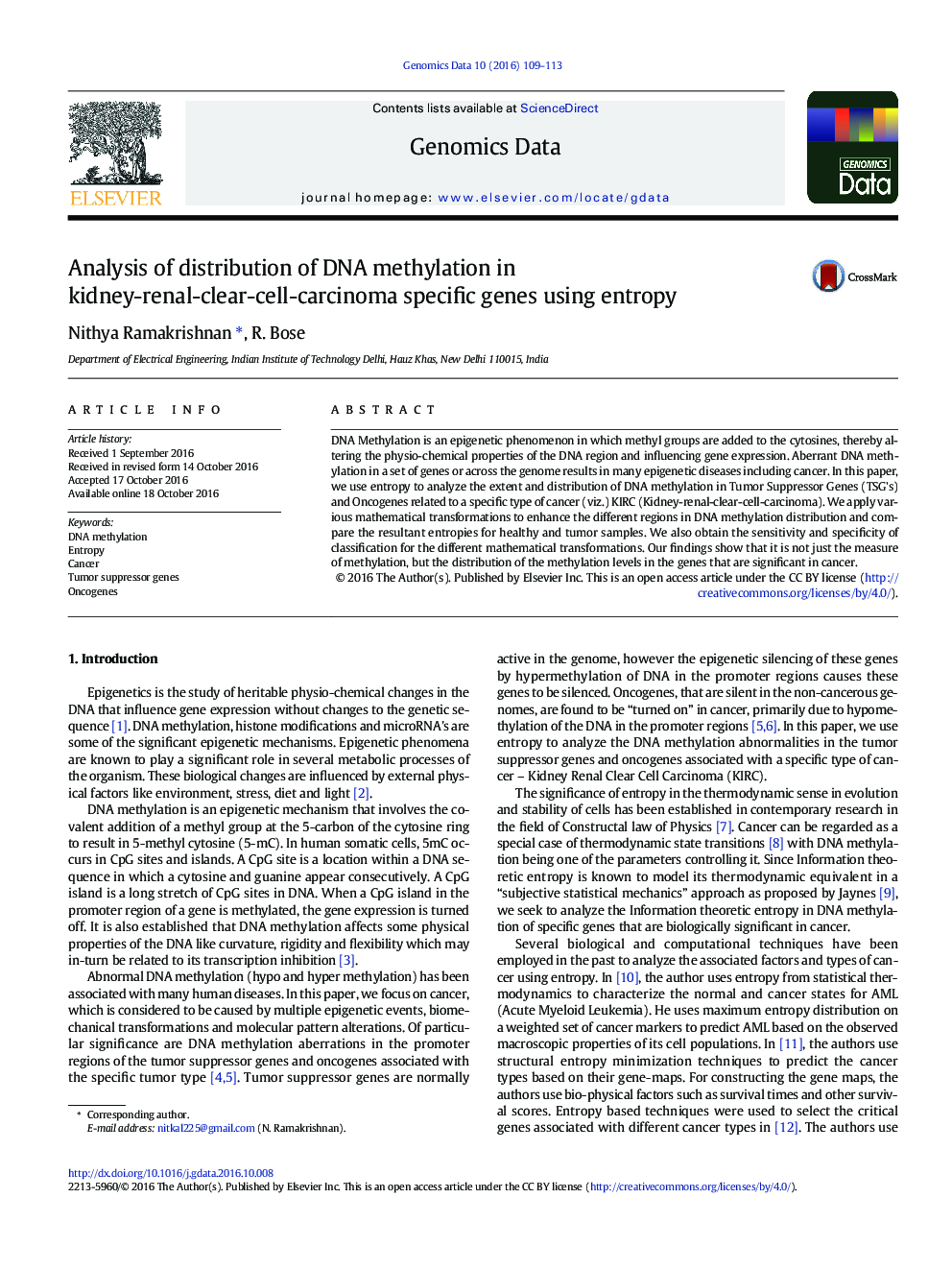 Analysis of distribution of DNA methylation in kidney-renal-clear-cell-carcinoma specific genes using entropy