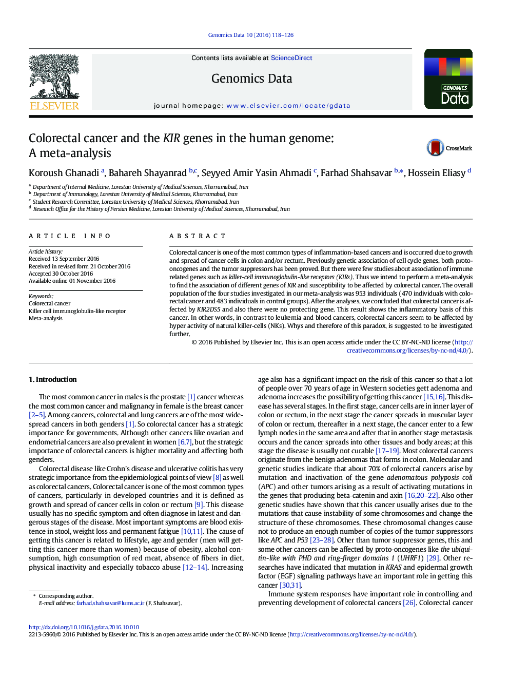 Colorectal cancer and the KIR genes in the human genome: A meta-analysis