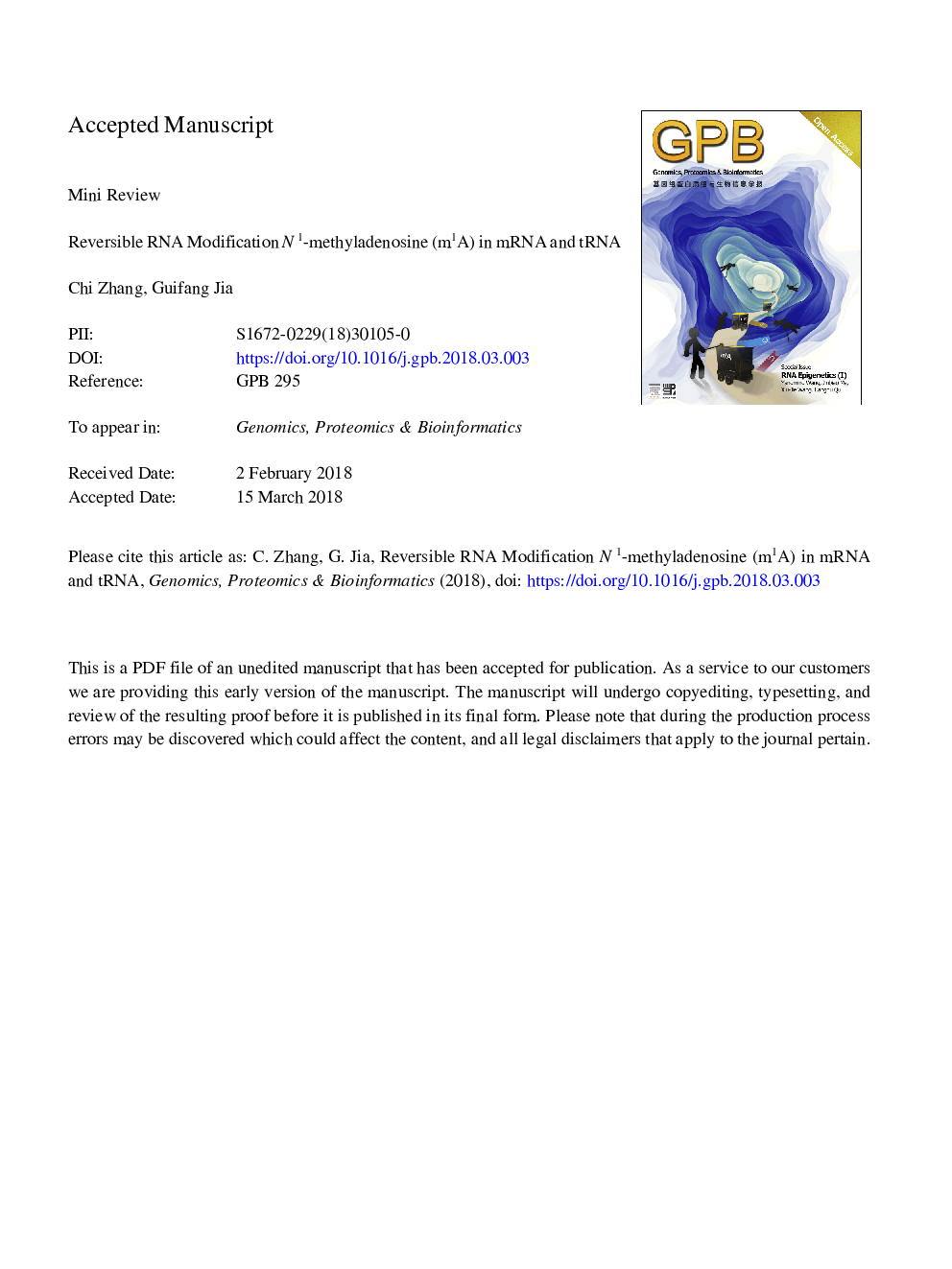 Reversible RNA Modification N1-methyladenosine (m1A) in mRNA and tRNA