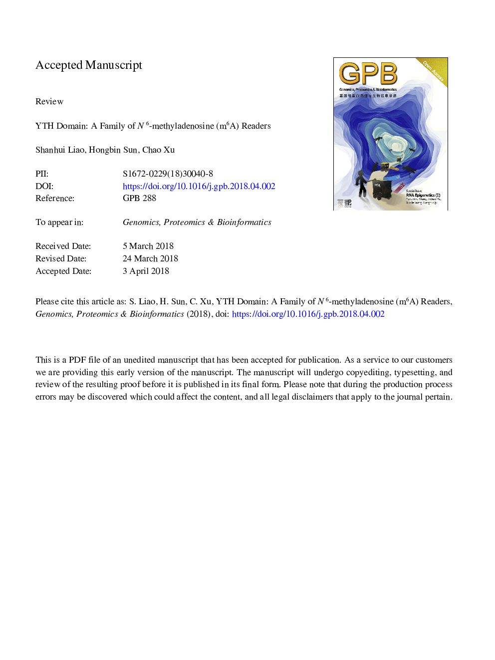 YTH Domain: A Family of N6-methyladenosine (m6A) Readers