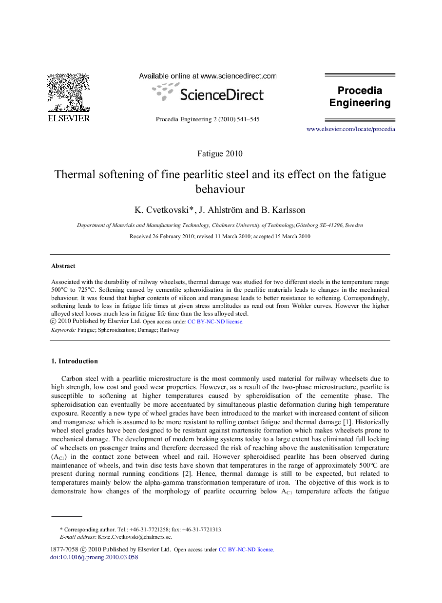 Thermal softening of fine pearlitic steel and its effect on the fatigue behaviour