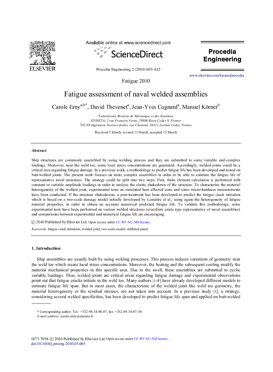 Fatigue assessment of naval welded assemblies