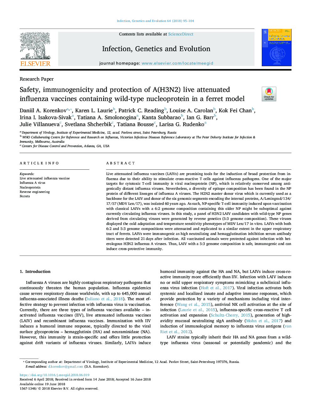 Safety, immunogenicity and protection of A(H3N2) live attenuated influenza vaccines containing wild-type nucleoprotein in a ferret model