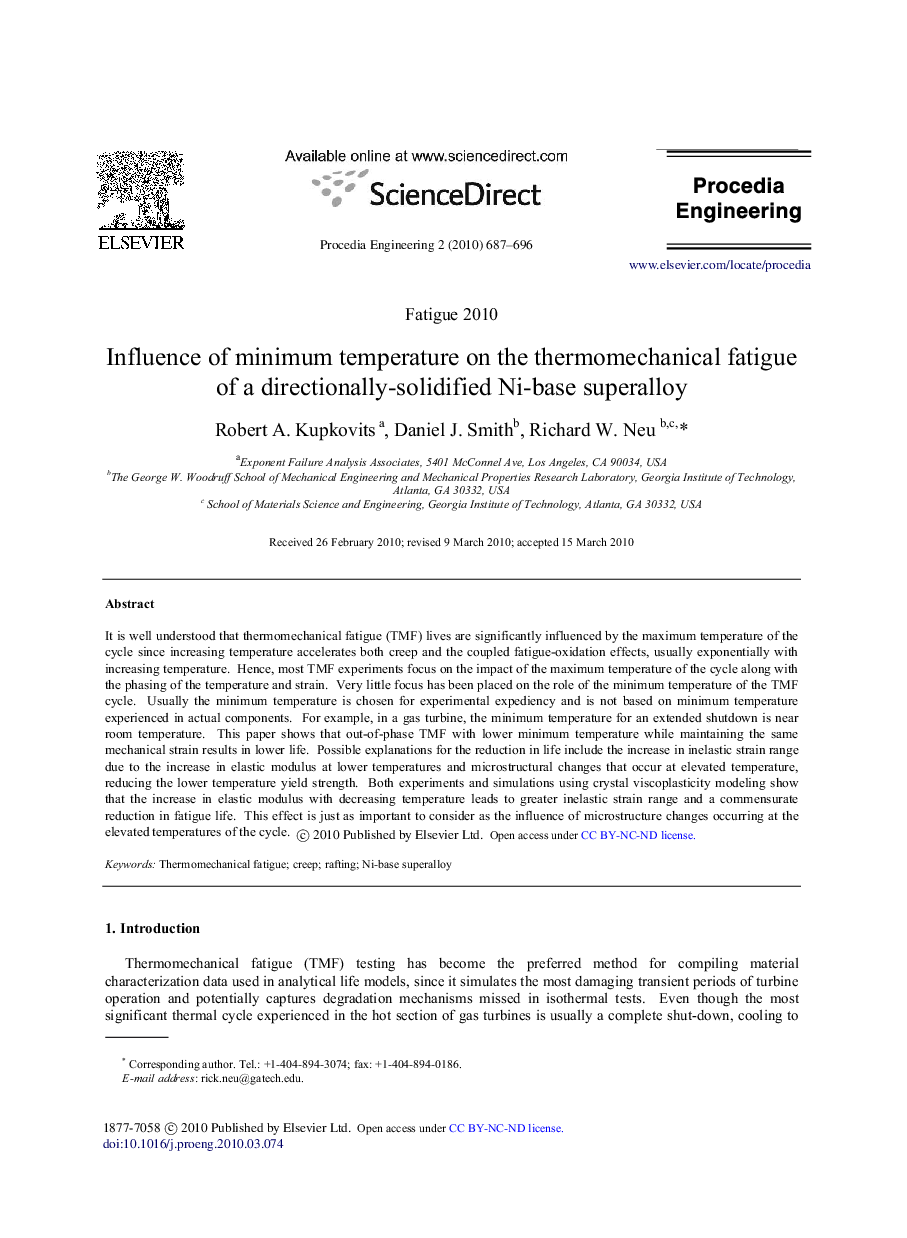 Influence of minimum temperature on the thermomechanical fatigue of a directionally-solidified Ni-base superalloy