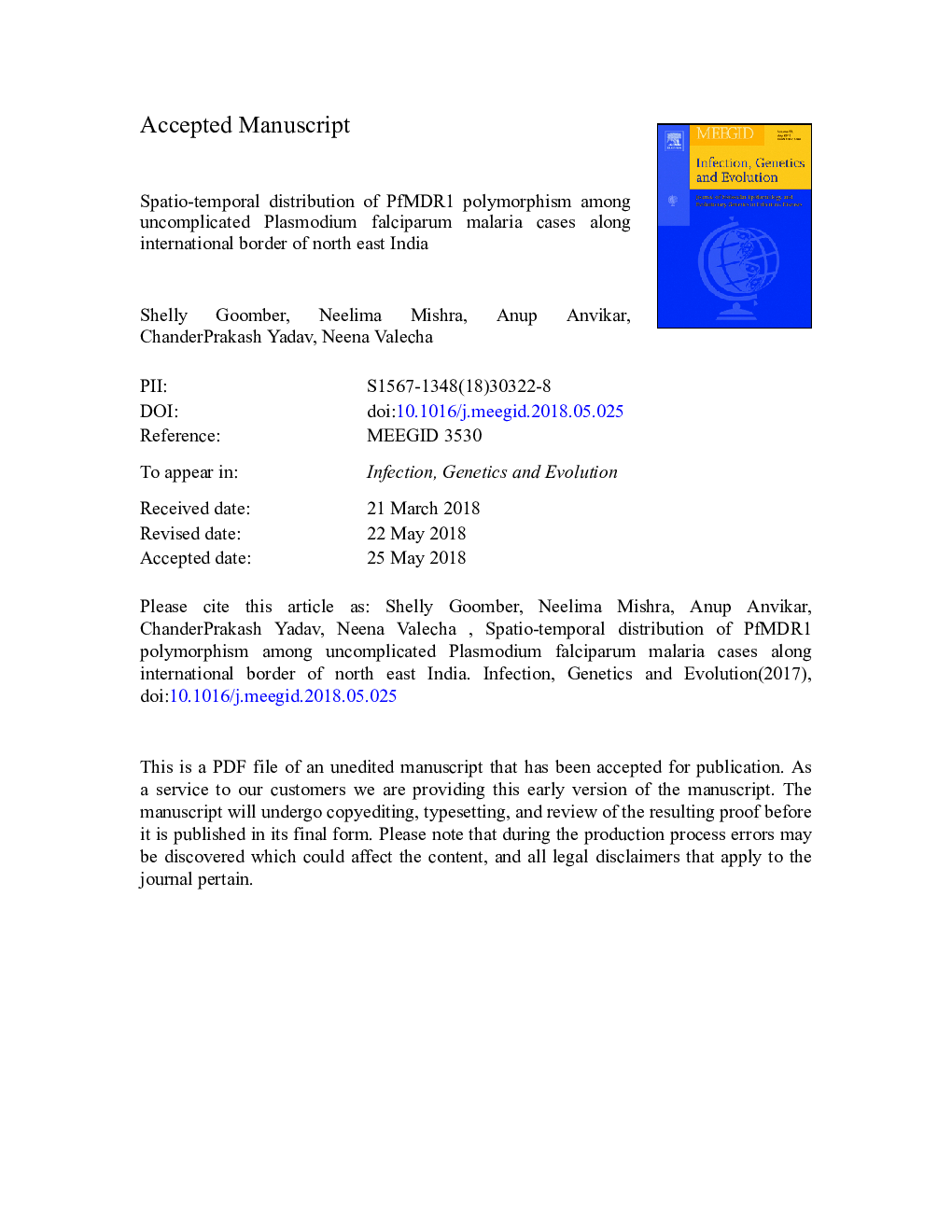 Spatio-temporal distribution of PfMDR1 polymorphism among uncomplicated Plasmodium falciparum malaria cases along international border of north east India