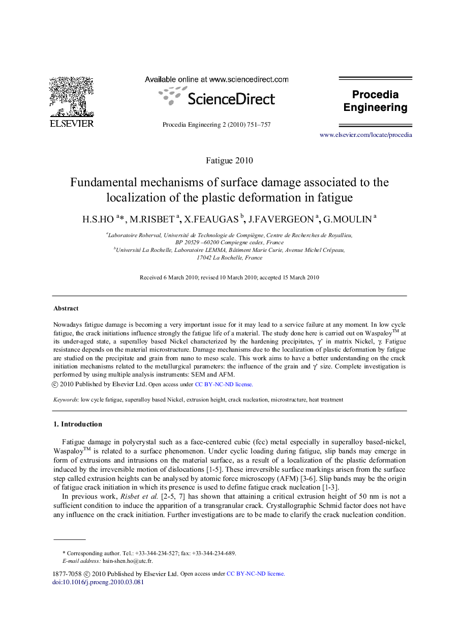 Fundamental mechanisms of surface damage associated to the localization of the plastic deformation in fatigue