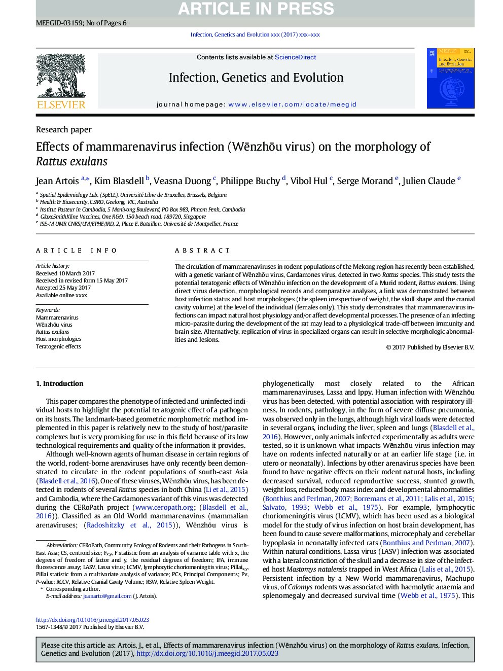 Effects of mammarenavirus infection (WÄnzhÅu virus) on the morphology of Rattus exulans