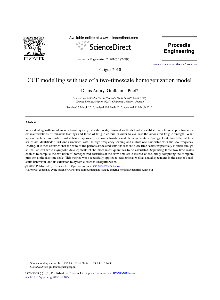 CCF modelling with use of a two-timescale homogenization model