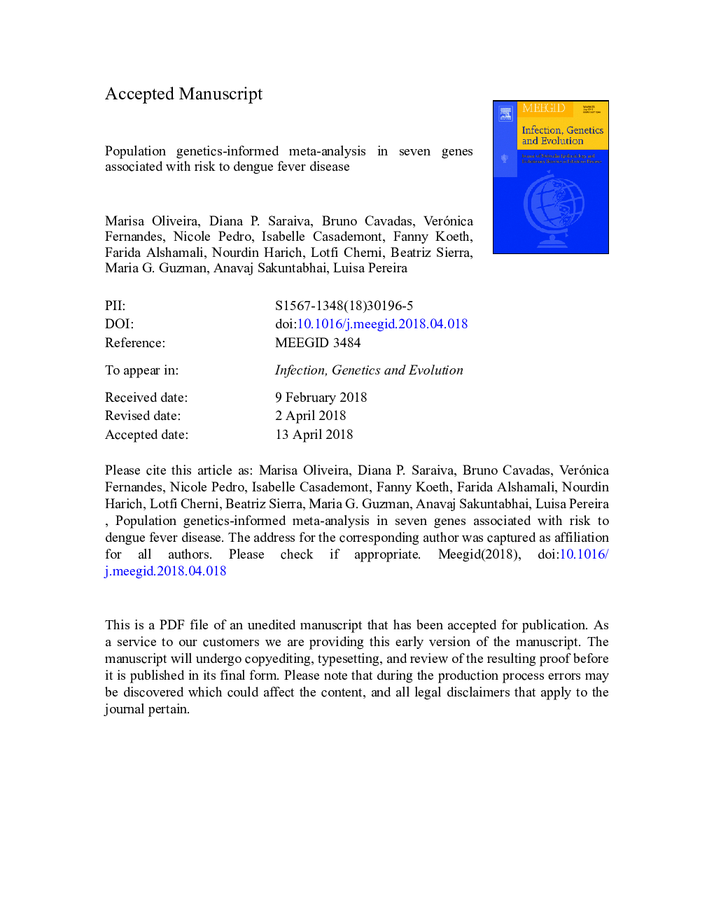 Population genetics-informed meta-analysis in seven genes associated with risk to dengue fever disease