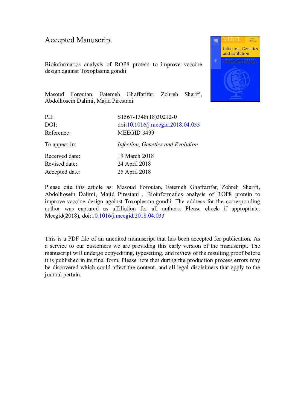 Bioinformatics analysis of ROP8 protein to improve vaccine design against Toxoplasma gondii