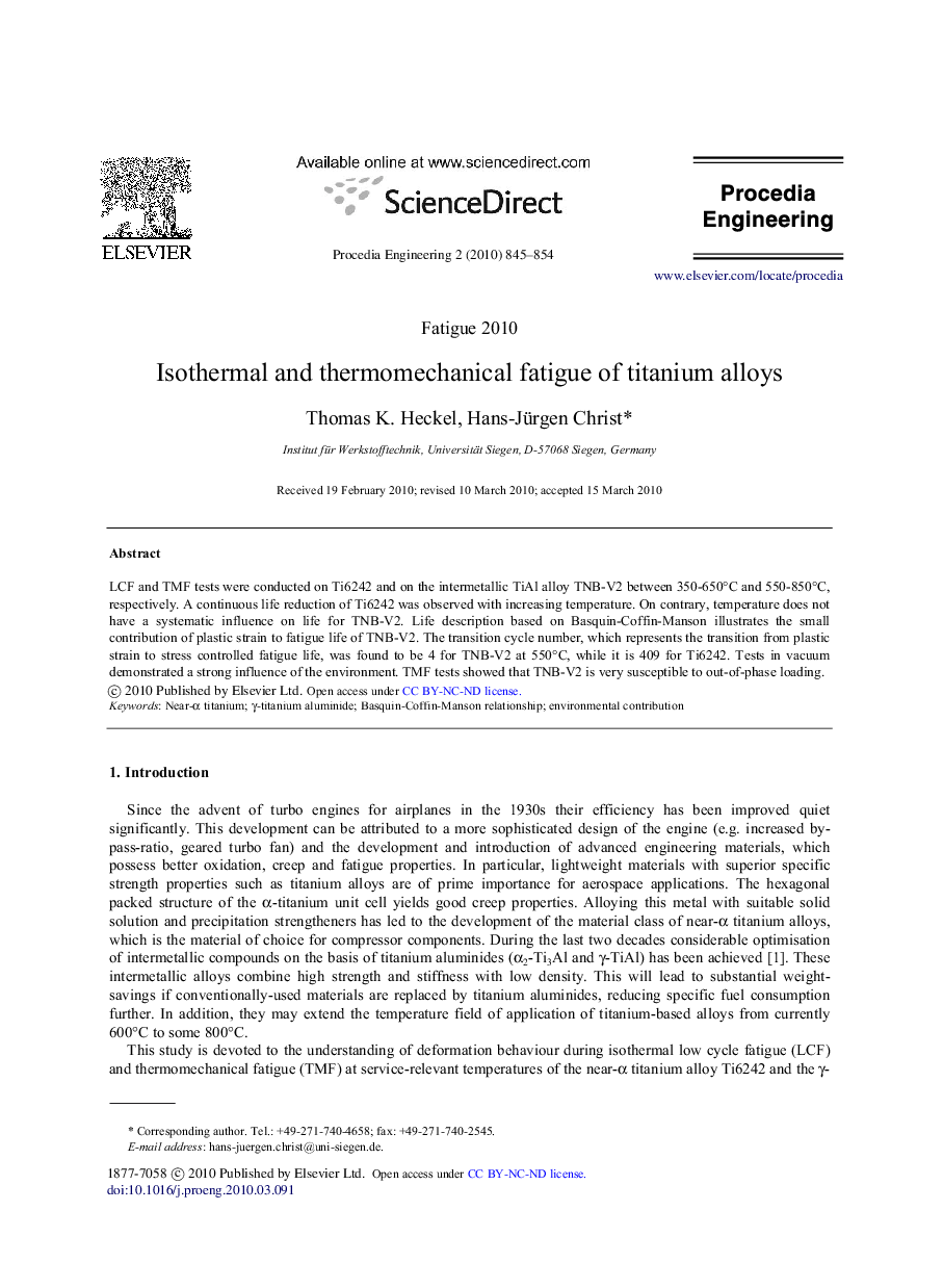 Isothermal and thermomechanical fatigue of titanium alloys