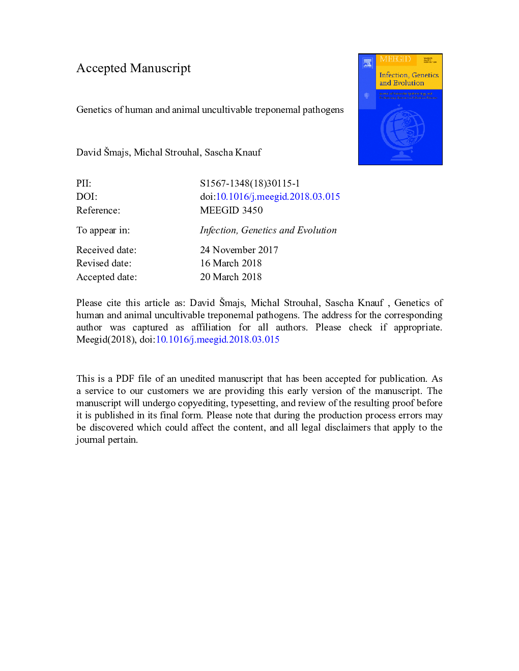 Genetics of human and animal uncultivable treponemal pathogens