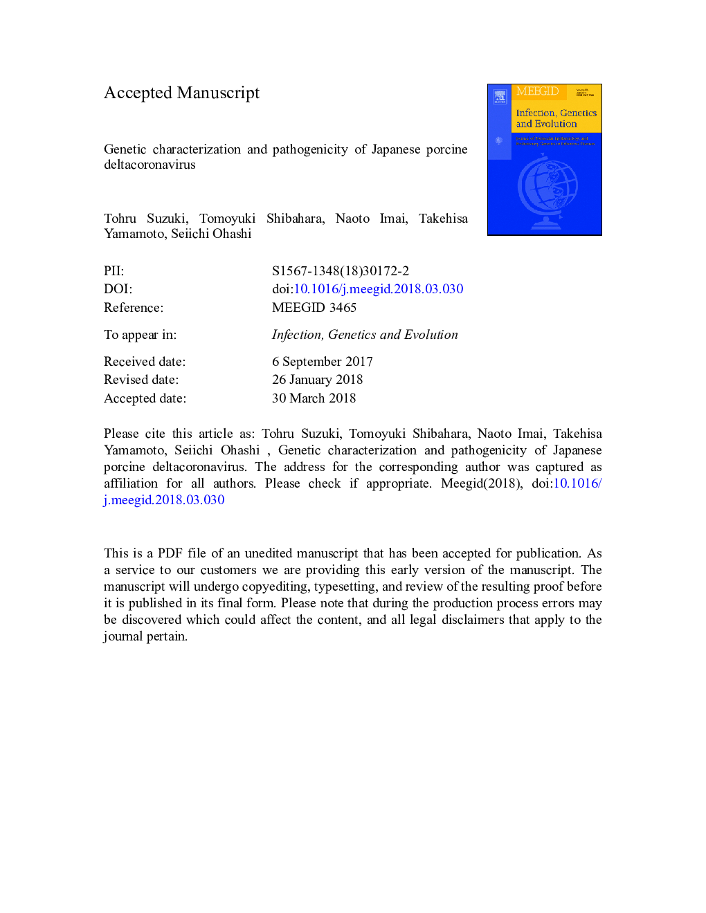 Genetic characterization and pathogenicity of Japanese porcine deltacoronavirus