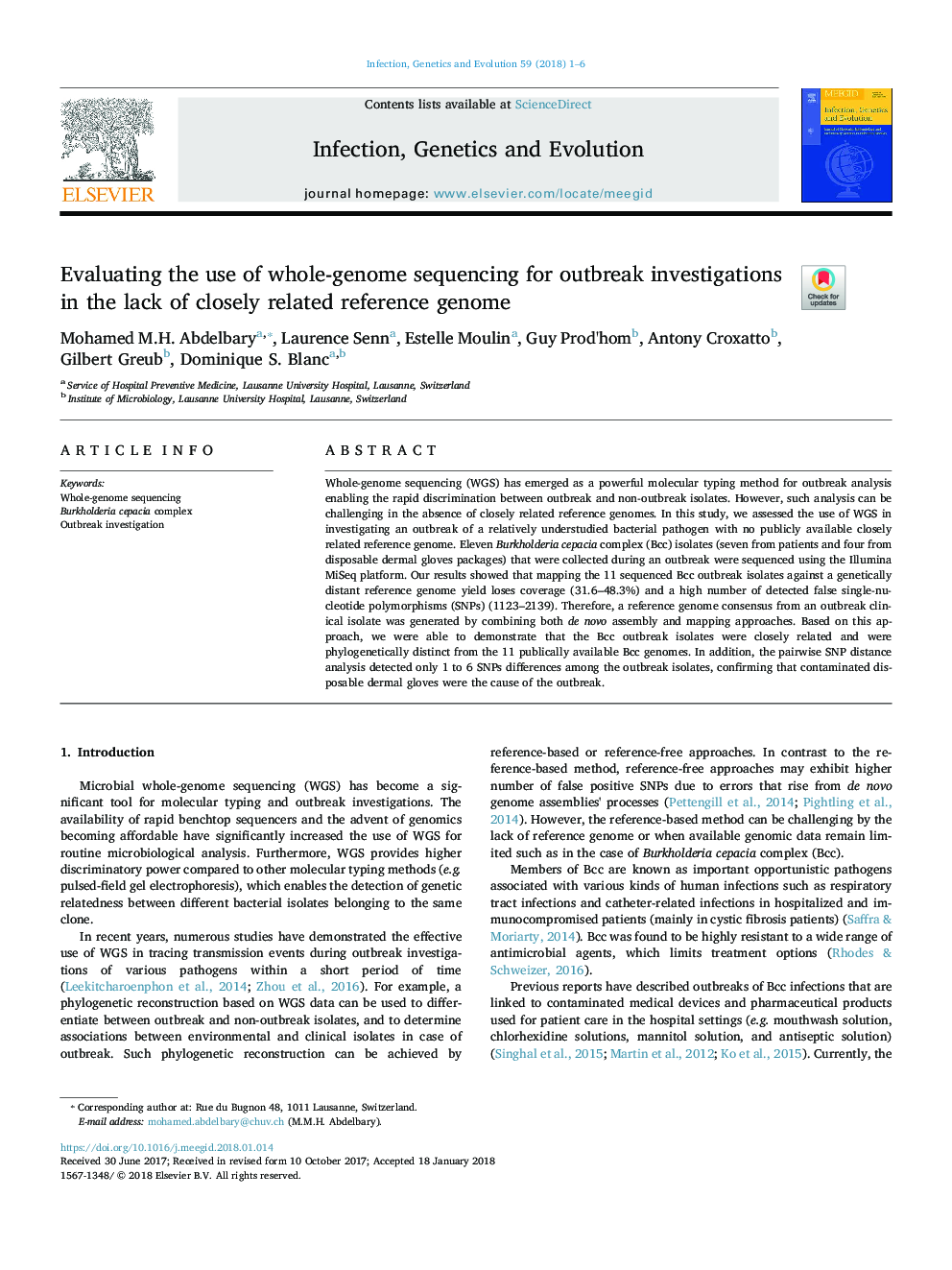 Evaluating the use of whole-genome sequencing for outbreak investigations in the lack of closely related reference genome