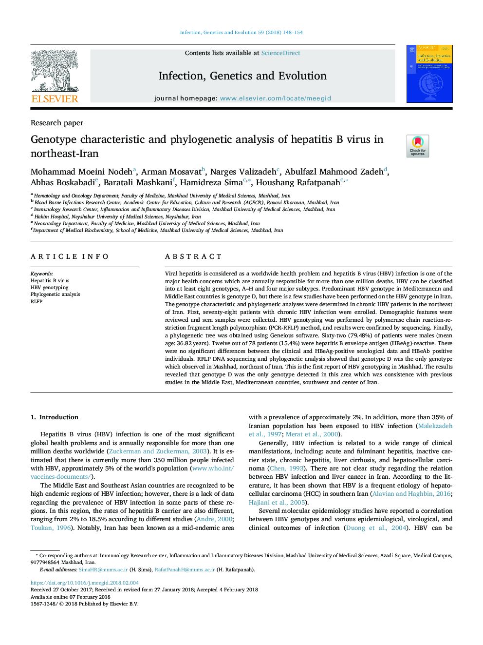 Genotype characteristic and phylogenetic analysis of hepatitis B virus in northeast-Iran