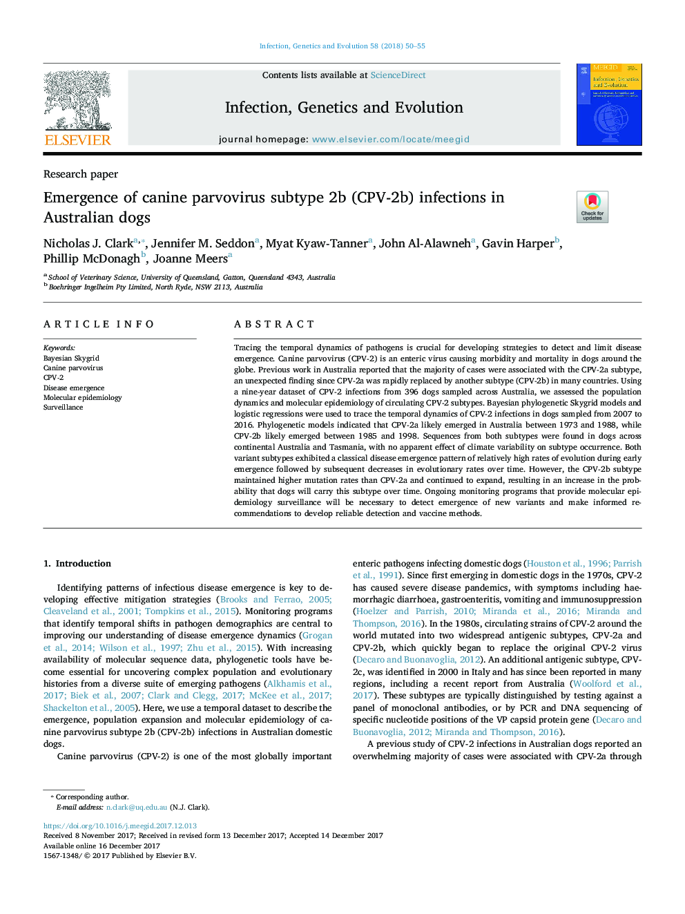 Emergence of canine parvovirus subtype 2b (CPV-2b) infections in Australian dogs