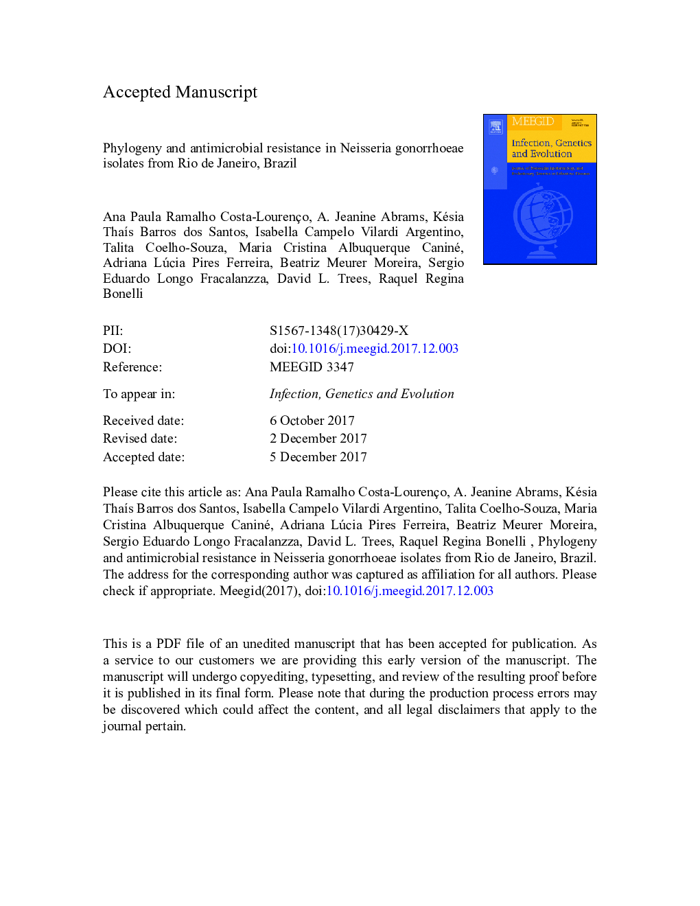 Phylogeny and antimicrobial resistance in Neisseria gonorrhoeae isolates from Rio de Janeiro, Brazil