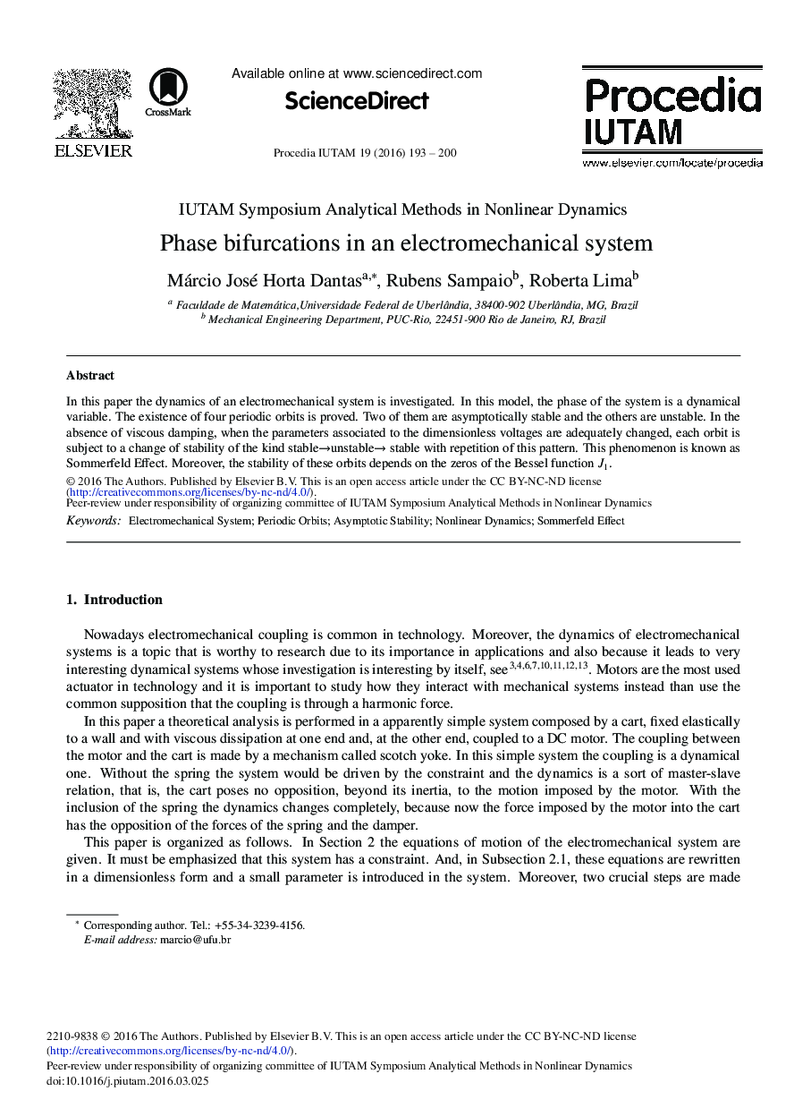 Phase Bifurcations in an Electromechanical System 