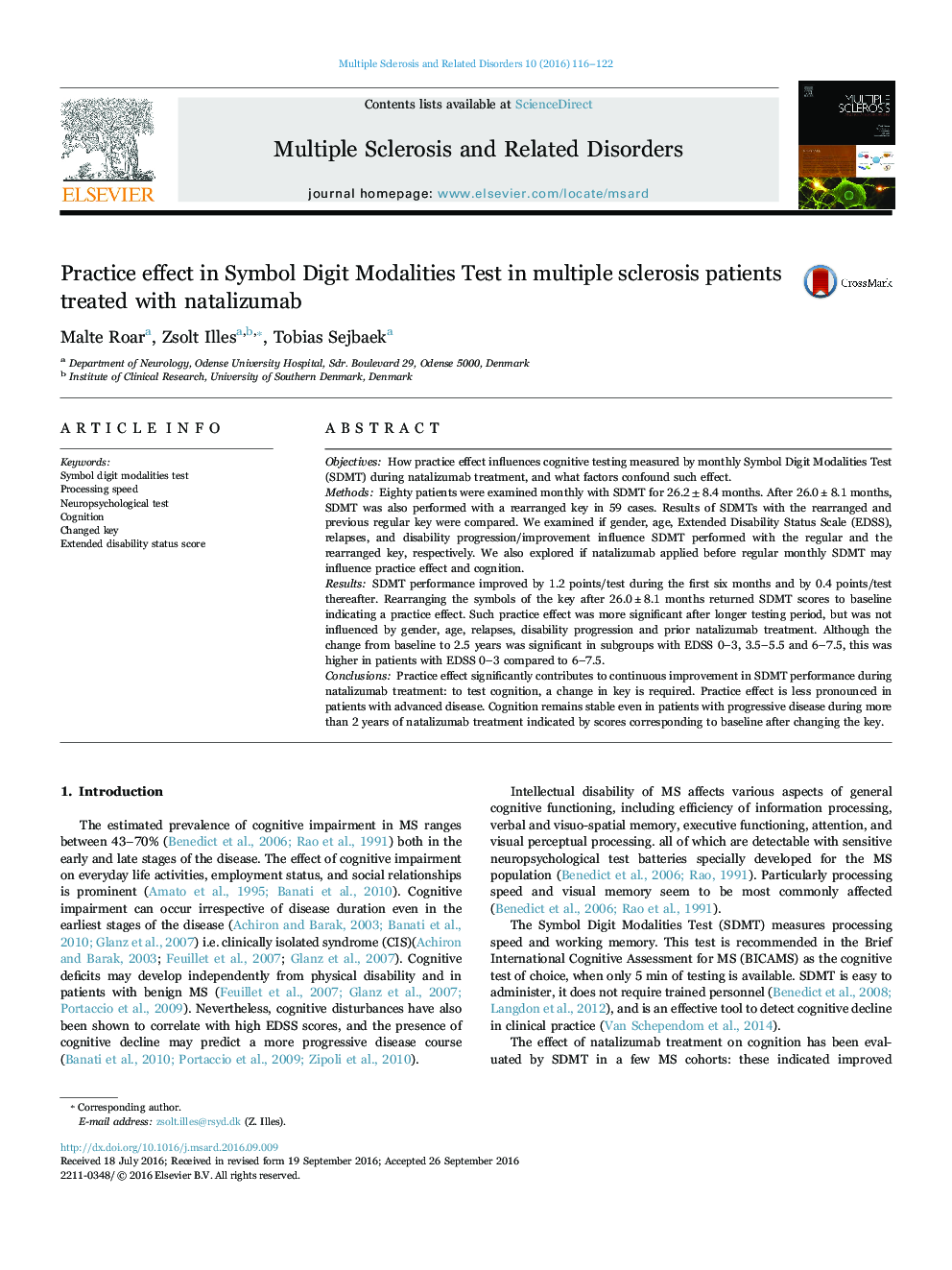 Practice effect in Symbol Digit Modalities Test in multiple sclerosis patients treated with natalizumab