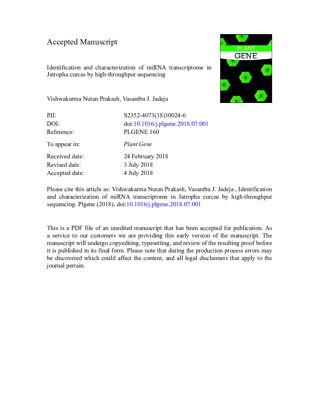 Identification and characterization of miRNA transcriptome in Jatropha curcas by high-throughput sequencing