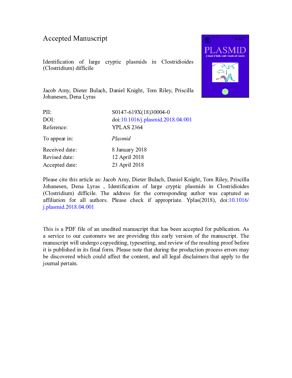 Identification of large cryptic plasmids in Clostridioides (Clostridium) difficile