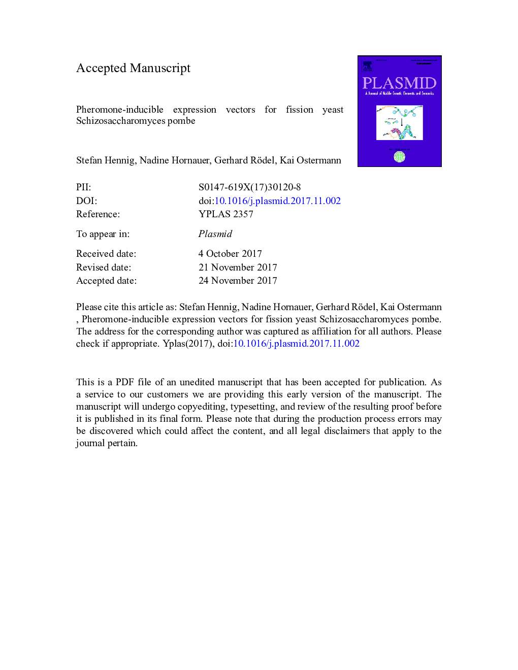 Pheromone-inducible expression vectors for fission yeast Schizosaccharomyces pombe