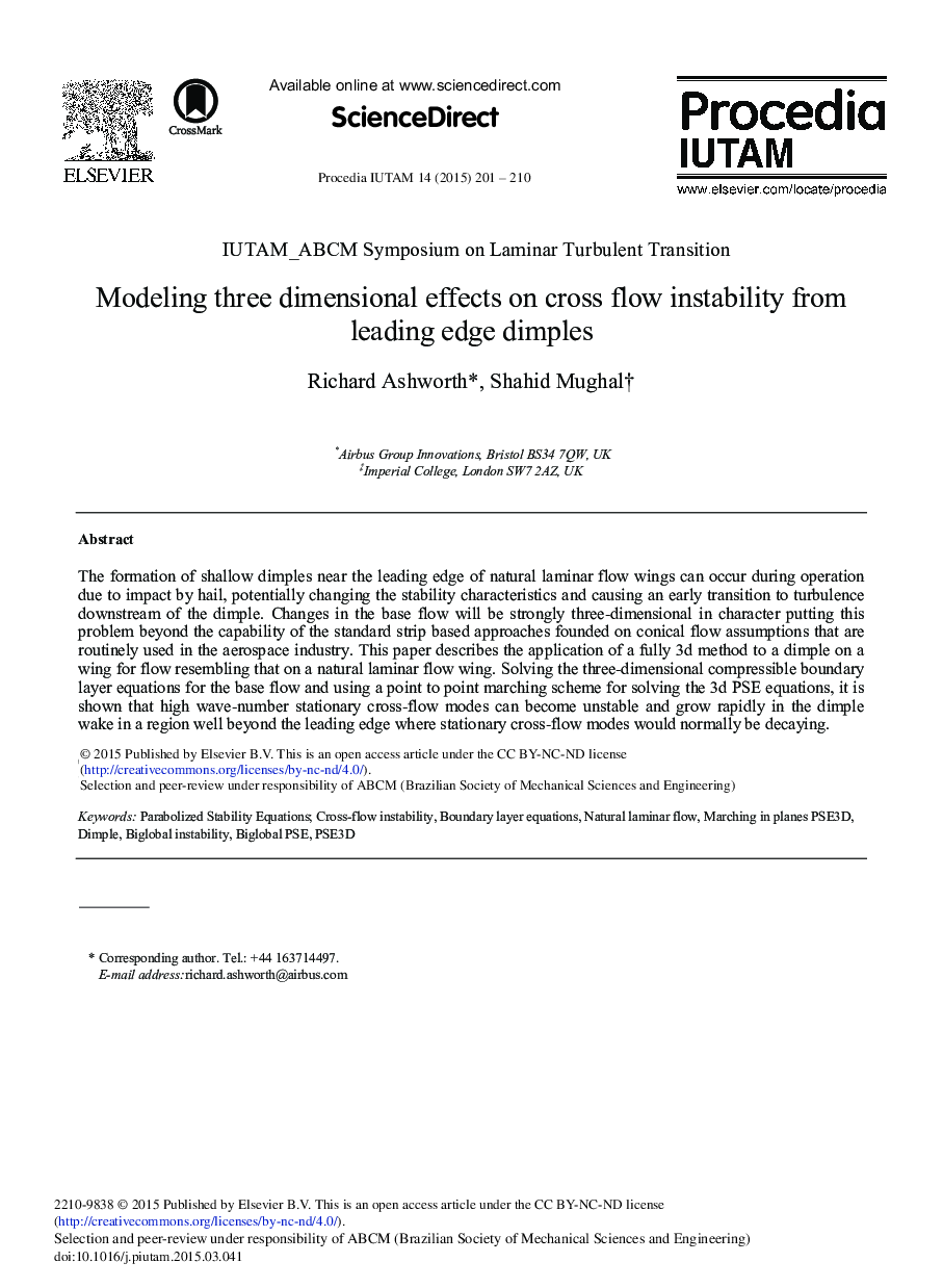 Modeling Three Dimensional Effects on Cross Flow Instability from Leading Edge Dimples 