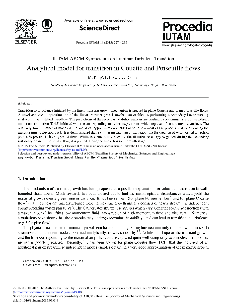 Analytical Model for Transition in Couette and Poiseuille Flows 